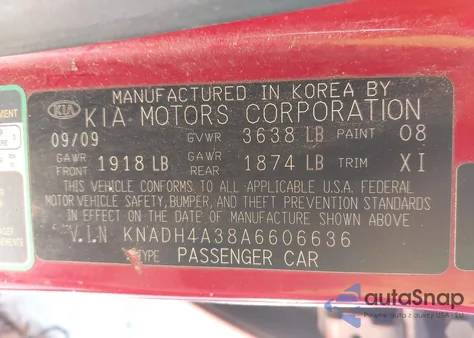 2010 Kia Rio Lx z USA, uszkodzony, nr VIN KNADH4A38A6606636